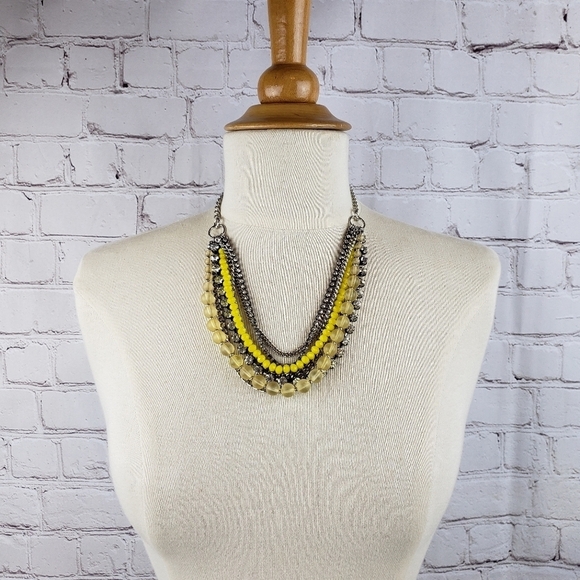 Loft Multi Strand Mixed Media Necklace Beads Rhinestones Chains Silver Yellow - Picture 11 of 11
